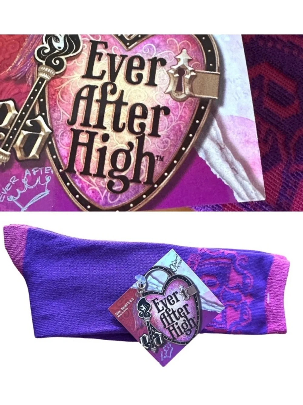 🔴 5 for $10 ONE PAIR Ever After High Purple and Pink Socks Size 5 - 6.5
